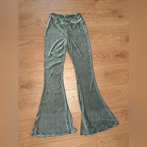 Light teal velvet flare bottom pants